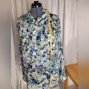 Liz Claiborne Semi-sheer Painterly Floral Print Blouse